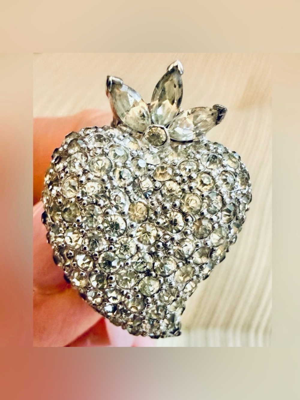 Jomaz Clear Rhinestone Strawberry Silver Tone Brooch